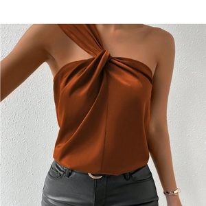Brown Casual Womens One Shoulder Top